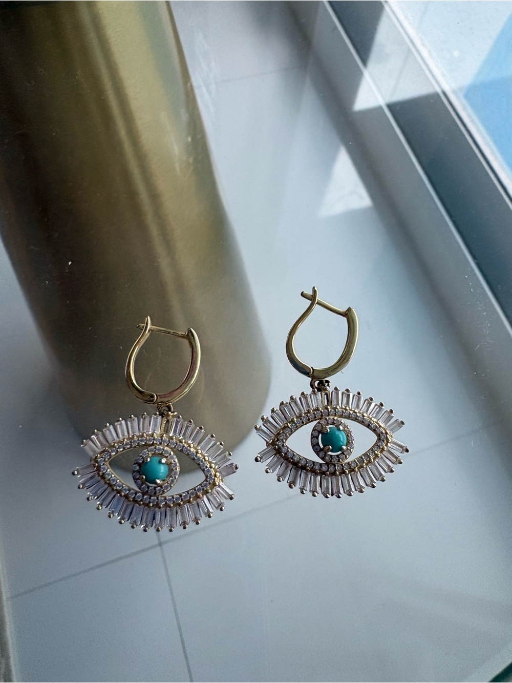 Gold-Tone Evil Eye Drop Earrings with Turquoise Center